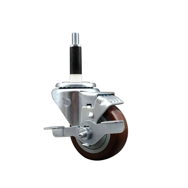 Service Caster 3'' SS Maroon Poly Swivel 3/4'' Expanding Stem Caster with Brake SCC-SSEX20S314-PPUB-MRN-TLB-34 - main